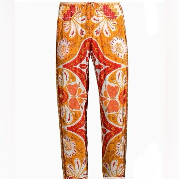 New FARM Rio Wonderful Scarf Pants Tassel Beaded Drawstring Tie Orange S or M - Picture 5 of 15